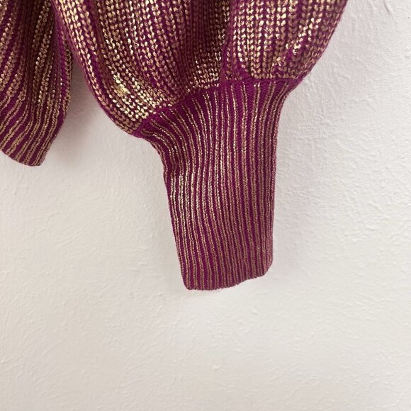 Jodifl Metallic Pink Gold Knit Sweater Ballooon Sleeves Ribbed Size S Party Cozy - Picture 5 of 12